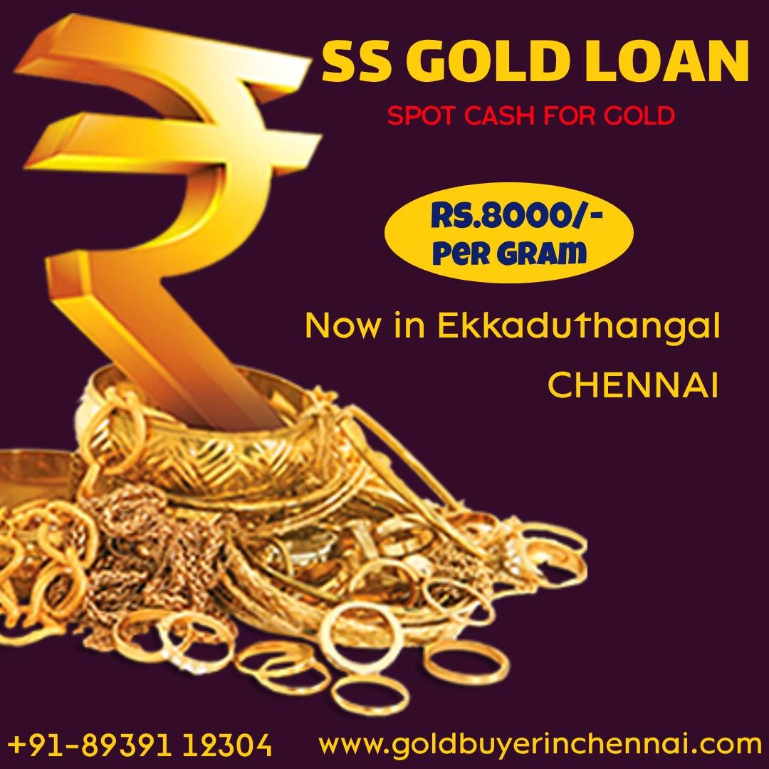 Promotional image for a gold buyer in Ekkaduthangal, Chennai offering spot cash for gold with rates up to Rs 8000 per gram.