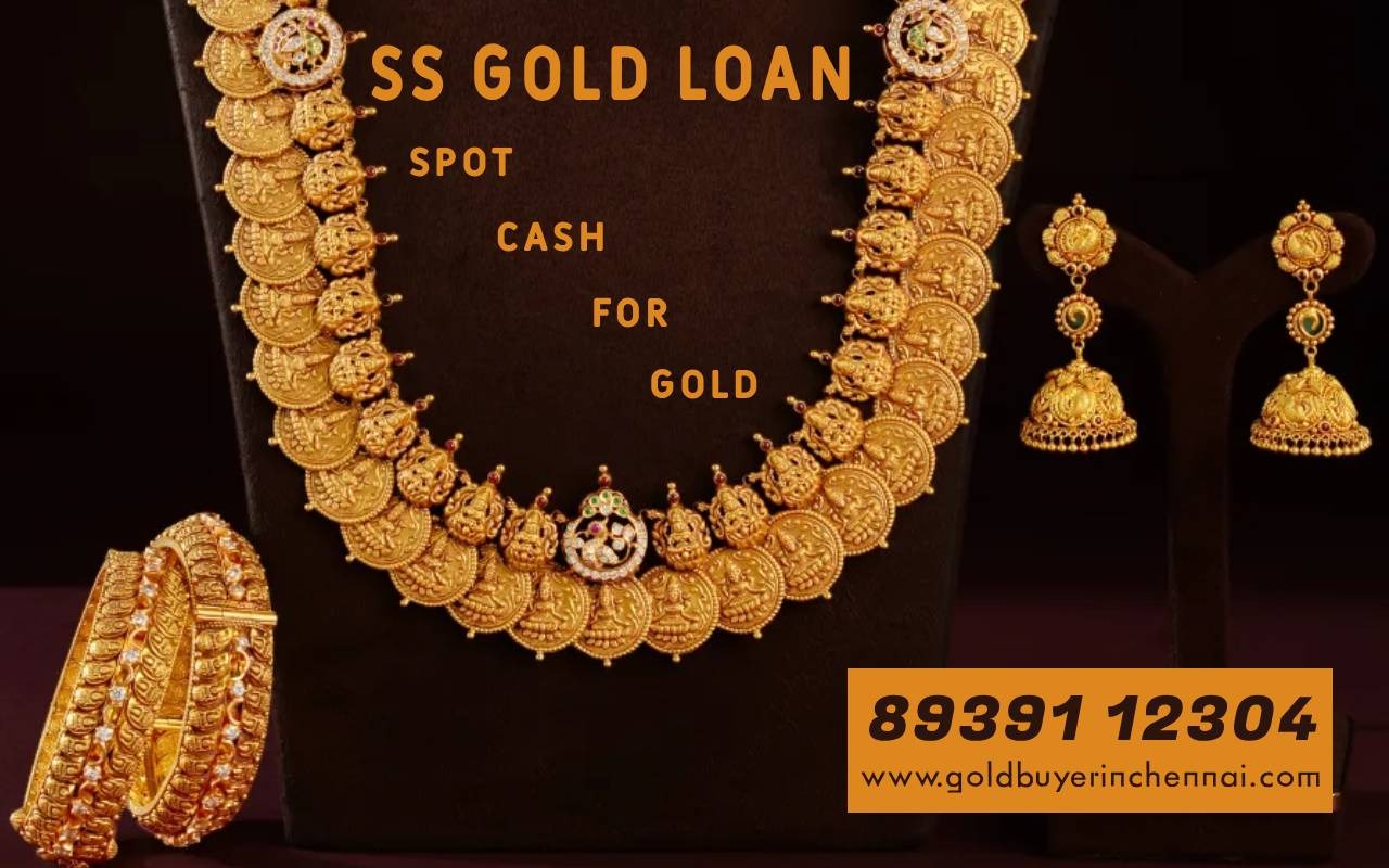 Illustration of a gold loan offer, featuring gold ornaments and information about loan terms.
